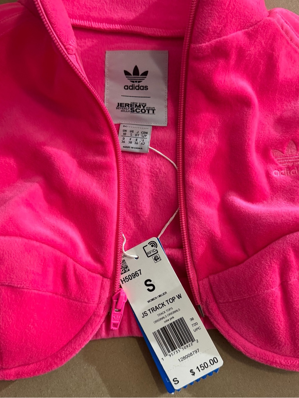 Adidas X Jeremy Scott Velour Crop TrackTop NWT Small Pink Y2K Bustier Streetwear - Picture 9 of 16